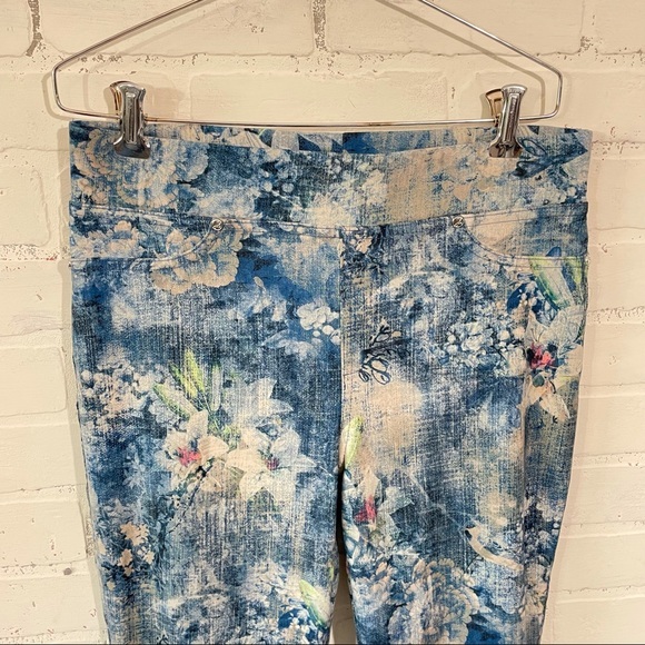Joseph Ribkoff Print Stretch Pants Blue White Charcoal Sz 8 Floral Easy Up Pants - Picture 11 of 11